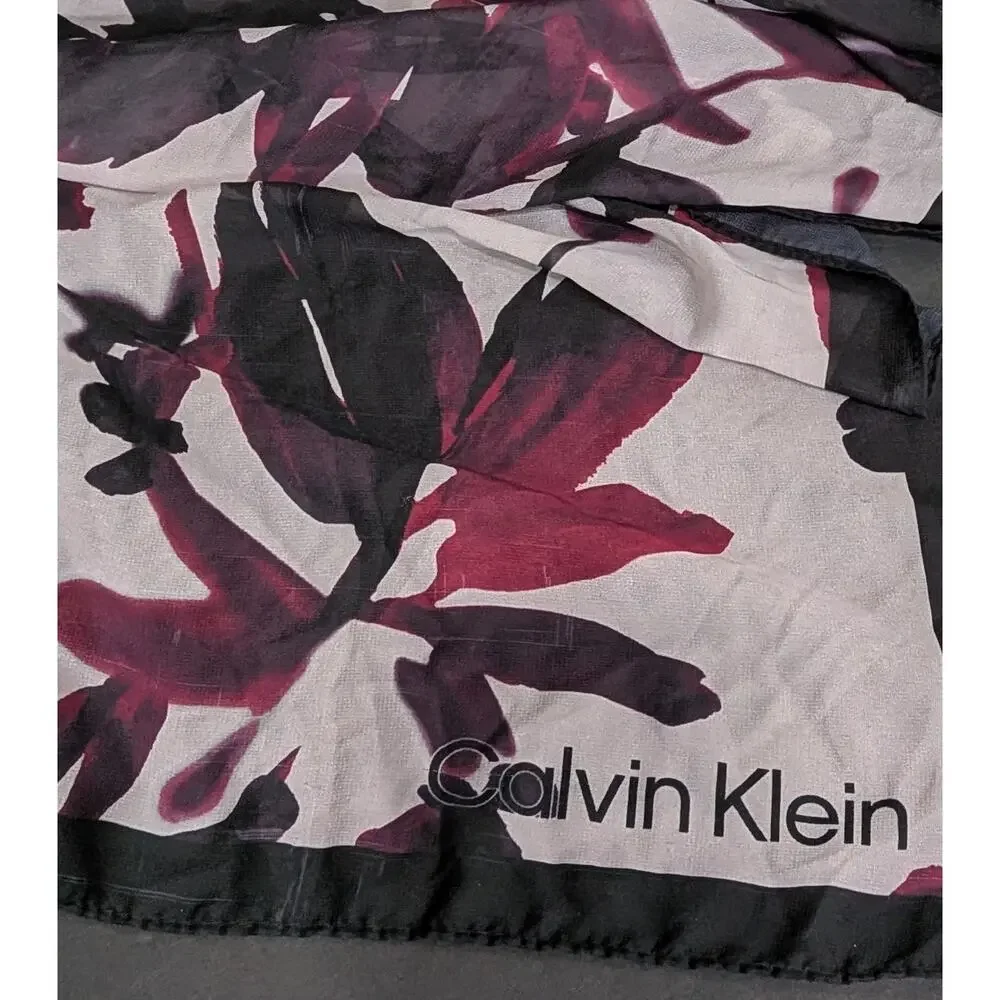 Calvin Klein Floral Chiffon Wrap Scarf Black Burgundy Festival Rodeo Hair Scarf